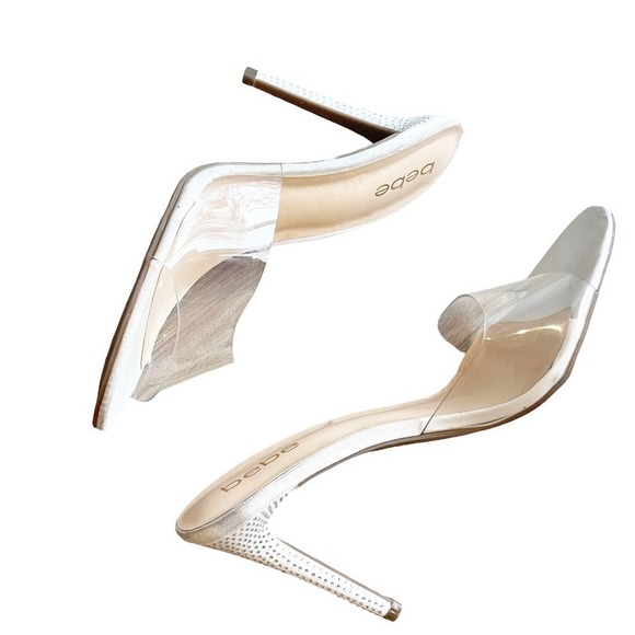 Bebe Sandra Stiletto Heels Sandals Open Toe Clear White Size 11 NWOT - Picture 9 of 11